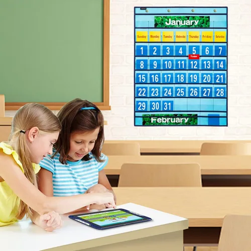 Vista 7 de Calendario mensual de bolsillo, calendario escolar, kit de calendario escolar para aula escolar recursos de aprendizaje (azul)