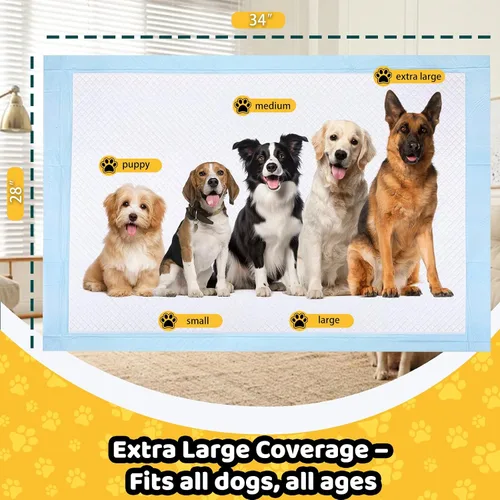 Vista 6 de 100 Count Dog Pee Pads 34" x 28", Super Absorbent Leak-Proof Training Pads