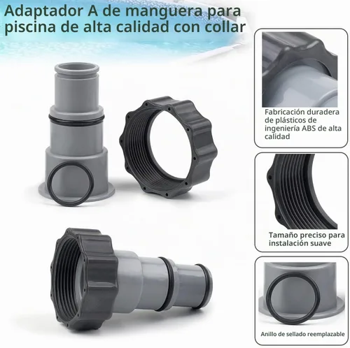 Vista 5 de Adaptador de manguera de piscina A con collar para bomba de conexión roscada Intex, convierte mangueras de 1.5 y 1.25 pulgadas (paquete de 2)