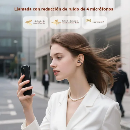 Vista 6 de QCY Crossky C50 - Auriculares inalámbricos con clip Bluetooth 6.0 con 4 micrófonos, 35 horas de reproducción, cómodos para correr/fineza, IPX5