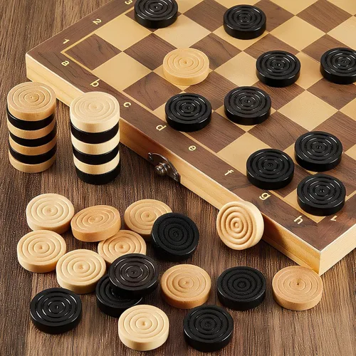 Vista 6 de Sumind 48 piezas de madera de damas de 1.06 pulgadas en bolsa de almacenamiento con cordón, juego de mesa con borde apilable para viajes, oficina
