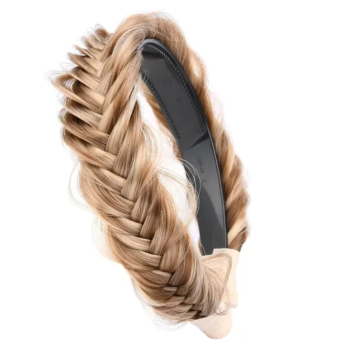 Vista 6 de Ancho de 1.5 cm Banda de pelo sintético trenzada estrecha con dientes para mujeres y niñas (Negro)
