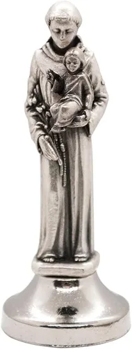 Vista 5 de VILLAGE GIFT IMPORTERS Mini estatua de santo Figuras clásicas cristianas y católicas Metal plateado Parte inferior adhesiva Decoración