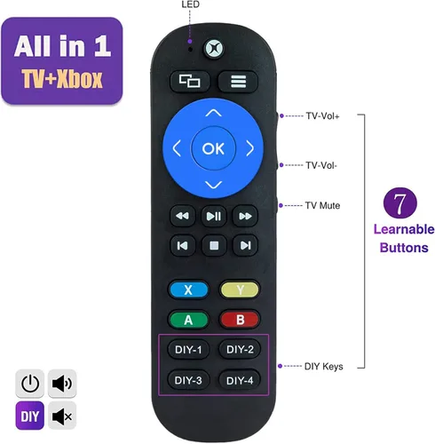 Vista 2 de Control remoto universal multimedia para Xbox One Xbox One S y Xbox One X control remoto IR estándar con 7 teclas de aprendizaje más para controlar