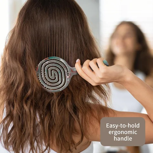 Vista 6 de Cepillo desenredante para cabello húmedo para cabello fino o liso, cepillo desenredante ventilado con cerdas de nailon ultra suaves de doble capa