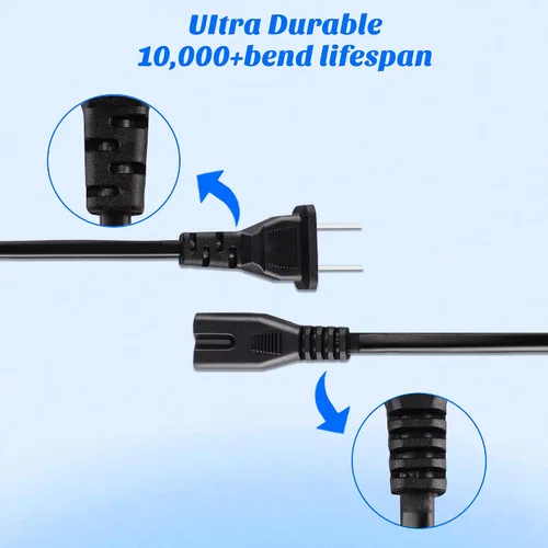 Vista 5 de Cable de alimentación de TV, enchufe de pared de CA de 2 clavijas, cable de alimentación de 2 ranuras para Samsung LG TCL Sony Apple LED LCD