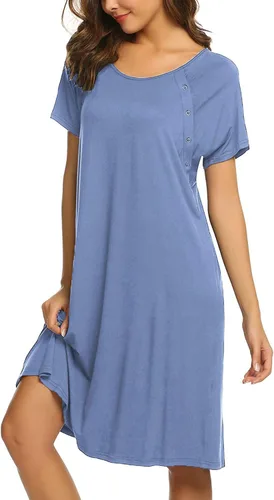 Vista 4 de Ekouaer - Camisón con botones y manga corta para mujer, vestido para lactancia, parto, hospital y maternidad, tallas S-XXL