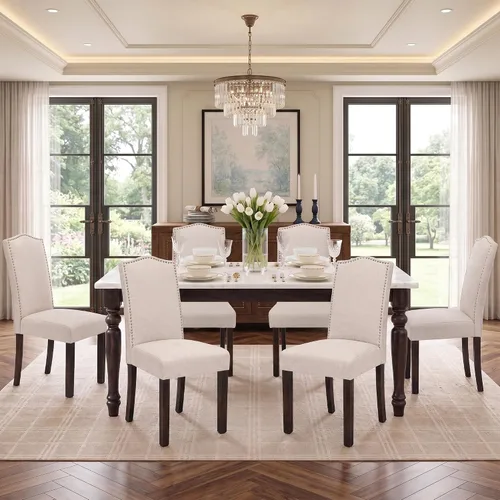 Vista 22 de Juego de 2 sillas de comedor tapizadas modernas y elegantes para cocina Beige