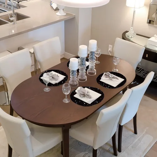 Vista 6 de Juego de 4 manteles individuales negros de cuero brillante con purpurina de 15.4 pulgadas para decoración de fiestas, bodas, día de Acción