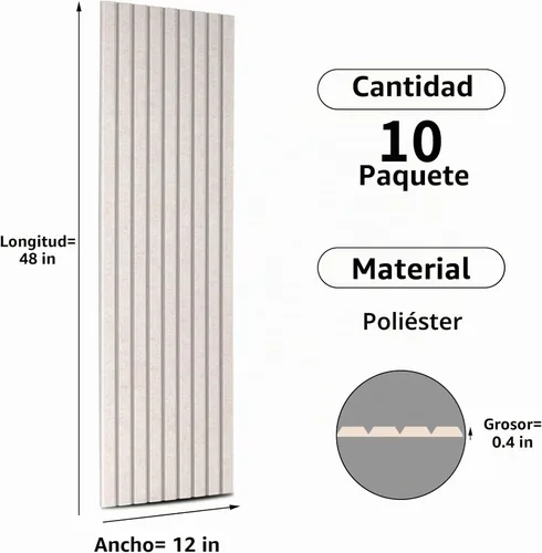 Vista 3 de Paquete de 10 paneles acústicos, paneles de pared insonorizados de 48 x 12 x 0.35 pulgadas, autoadhesivos de alta densidad que absorben el sonido