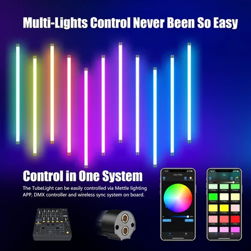Vista 6 de Mettlelite TLX2 RGB Tubo de luz LED a todo color Luz de video portátil con APP Control DMX 2 pies 2800K-8000K CRI96 TLCI97 360° RGB CCT HSI Modo 10