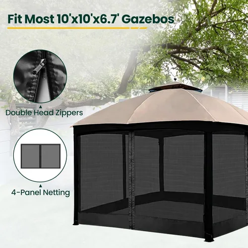 Vista 5 de OLILAWN Mosquitera Universal de Repuesto para Cenador, Malla Protectora para Toldo Exterior de 10' x 10', Cortina de Pared Lateral de 4 Paneles