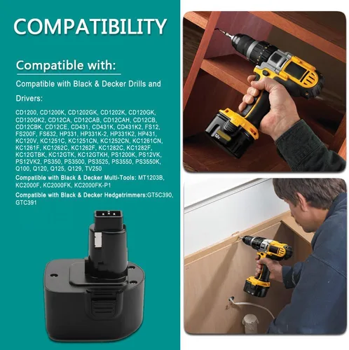Vista 5 de CREABEST Batería de repuesto Ni-MH de 12V 4000mAh para Black & Decker PS130