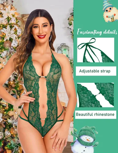 Vista 4 de Avidlove - Body de lencería de una pieza para mujer diseño de encaje sexy con escote en V profundo baby doll tallas XS a XXXL