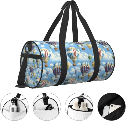Vista 3 de Large Duffle Bag for Travel - Retro Hot Air Balloon Print Gym Bag for Women Men, Travel Foldable Bags for Women Men with Zippered Multiple Pockets