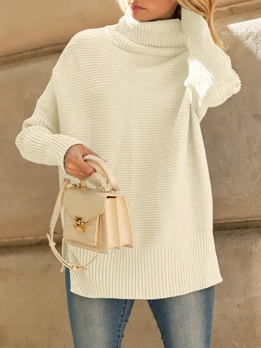 Vista 5 de LILLUSORY Suéteres de gran tamaño con cuello redondo para mujer, túnica Albaricoque
