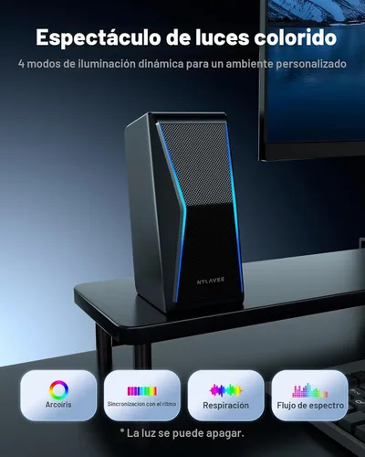 Vista 6 de Nylavee - Altavoces para computadora de escritorio, Bluetooth AUX PC Altavoces RGB