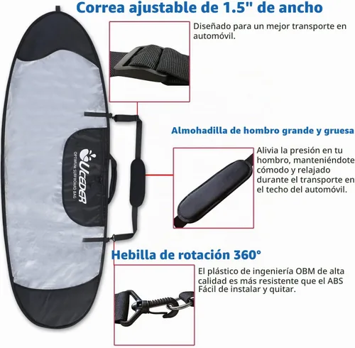 Vista 5 de Funda para tabla de surf y bolsa de almacenamiento para tabla de surf para viajes al aire libre, bolsa para tabla de surf de 5'0"-9'10", máxima