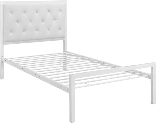 Vista 7 de Modway Mia - Base de cama de piel sintética copetuda, tamaño individual, color blanco y blanco