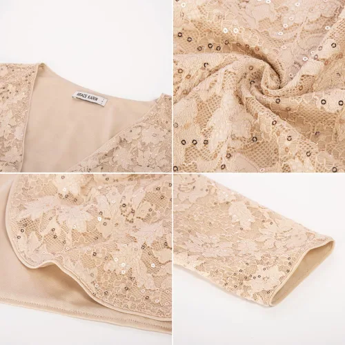 Vista 2 de GRACE KARIN Cárdigan de manga 34 para mujer, con lentejuelas y encaje floral