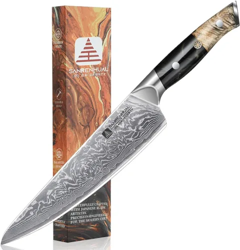 Vista 9 de Cuchillo de chef de 8 pulgadas (mango de panal y patrón de plumas)