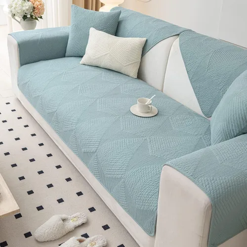 Vista 3 de vctops Funda de sofá de estilo granja de color sólido con bordado, funda de sofá seccional acolchada de algodón, funda de sofá lavable