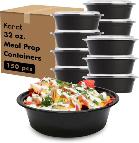 Vista 11 de Karat Contenedores para preparación de comidas [16 oz - 150 unidades] Recipientes para llevar reutilizables y desechables con tapas - Loncheras