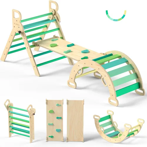 Vista 13 de BlueWood Pikler - Juego de triángulos de madera para niños pequeños, escalador plegable 7 en 1 para interiores para niños, juego de filosofía