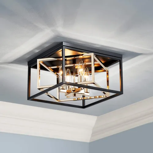 Vista 11 de AGV LIGHTING CL035S Lámpara de Techo Moderna de Montaje al Ras, Lámpara de Techo Cuadrada, Base E12 3 Luces, L12 x W12 x H7, Acabado Negro Mate