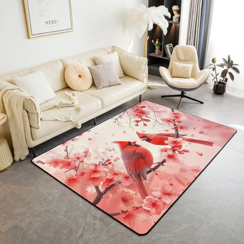 Vista 8 de Erosebridal Alfombra de área de Feliz Navidad para niños, cardenales rojos, alfombra de sala de estar, 3 x 5 mas, alfombra decorativa de cabaña