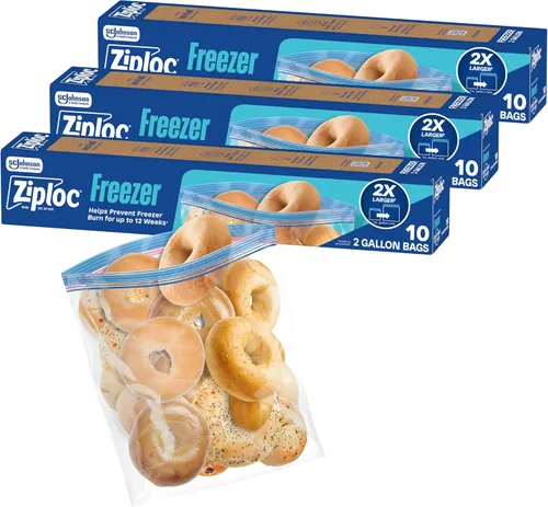 Vista 8 de Ziploc Bolsas para congelador de almacenamiento de alimentos de 2 galones, fáciles de abrir y cerrar, 10