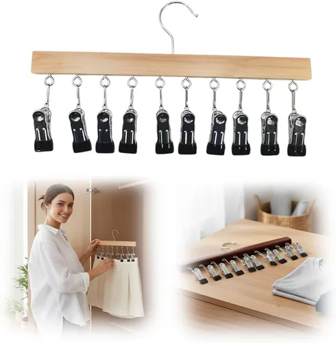 Vista 11 de Organizador de leggings para armario, perchas para pantalones con 10 clips, gancho de almacenamiento para ropa y sombreros, organizador colgante