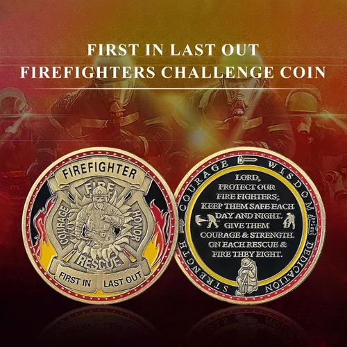 Vista 5 de BHealthLife Bomberos Prayer Challenge Coin Bomberos Rescue Department-Primero en Último Salida Fireman Rescue Department Challenge Coin for