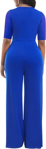 Vista 3 de Xinlees Overol elegante con cuello en V para mujer, pantalones rectos casuales, overol formal