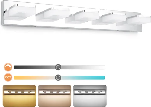 Vista 16 de GOODATE Lámparas de baño regulables de 3 colores sobre el espejo, luces LED cromadas, de acero inoxidable acrílico, 6 luces de tocador de baño