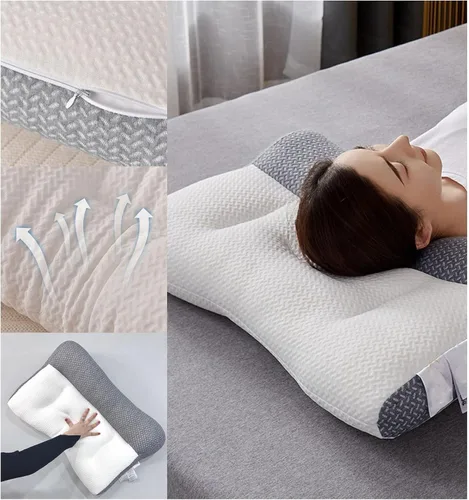 Vista 5 de Almohada súper ergonómica, almohada cervical para aliviar el dolor de dormir, diseño de ranura para las orejas, almohada cervical para todas