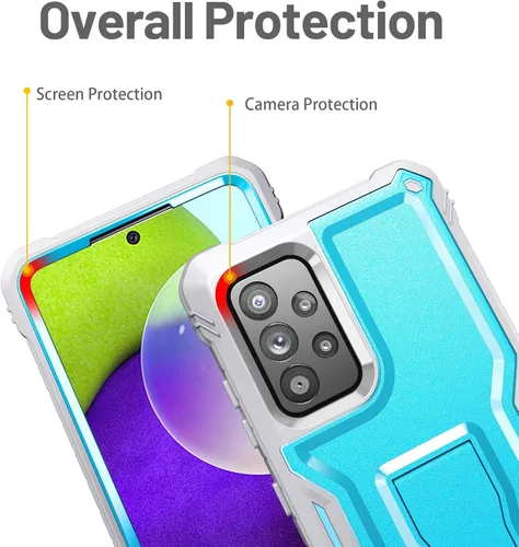 Vista 2 de FITO Funda para Samsung A52 con protector de pantalla integrado, doble capa a prueba de golpes resistente con función atril compatible con teléfono