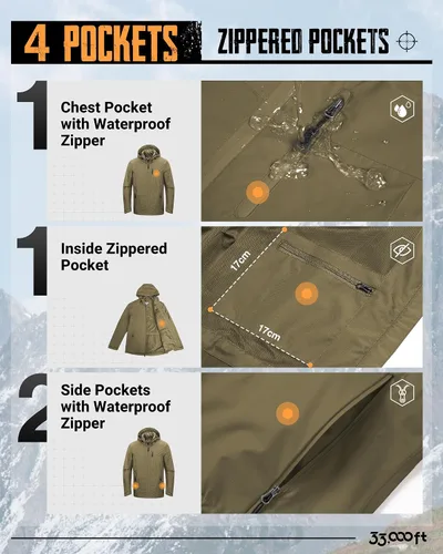 Vista 3 de 33,000ft Chaqueta impermeable plegable para hombre, ligera, con capucha, impermeable, para ciclismo
