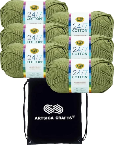 Vista 37 de Lion Brand 24/7 Algodón Blanco 761-100 (6-Carrillos - Mismo Lote de Tinta) Hila Gruesa Media #4 de Algodón para Crochet y Tejido con Bolsa