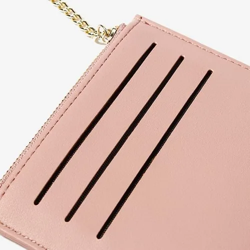 Vista 7 de Cartera pequeña con llavero para mujer, tarjetero minimalista con monedero, bonita cartera delgada para mujeres y hombres, Rosado