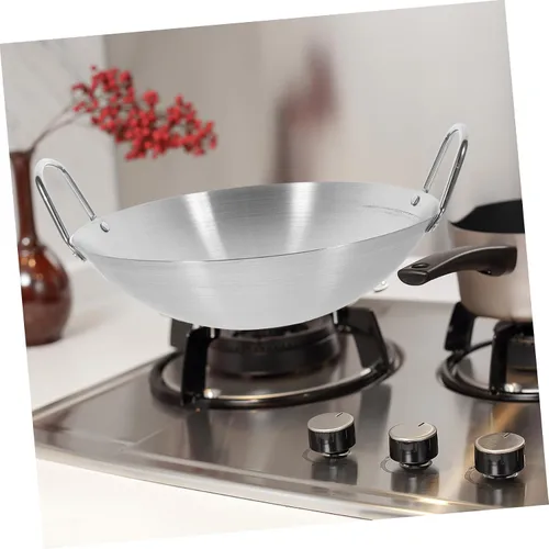 Vista 9 de DECHOUS Wok de camping antiadherente de acero inoxidable, 11 pulgadas de diámetro, doble mango, diseño de fondo redondo que atrapa el calor