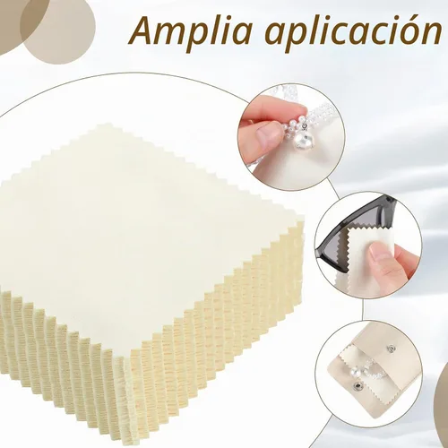 Vista 4 de Paquete de 120 bolsas de microfibra para joyas con paño de limpieza de 3.2 x 3.2 pulgadas, bolsa de embalaje de joyas con bolsas de botón a presión