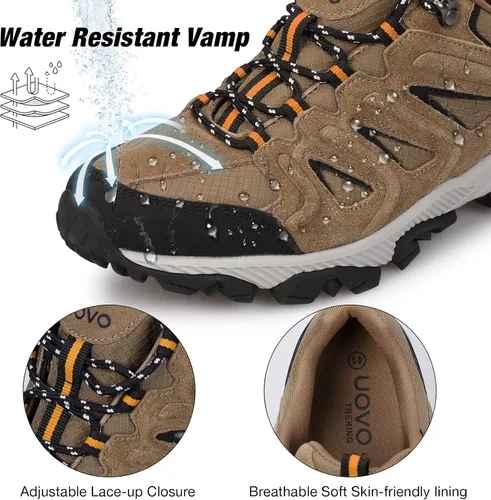 Vista 4 de UOVO Zapatos de senderismo impermeables para hombre, de gamuza de corte bajo, antideslizantes, duraderos, ligeros, transpirables, informales