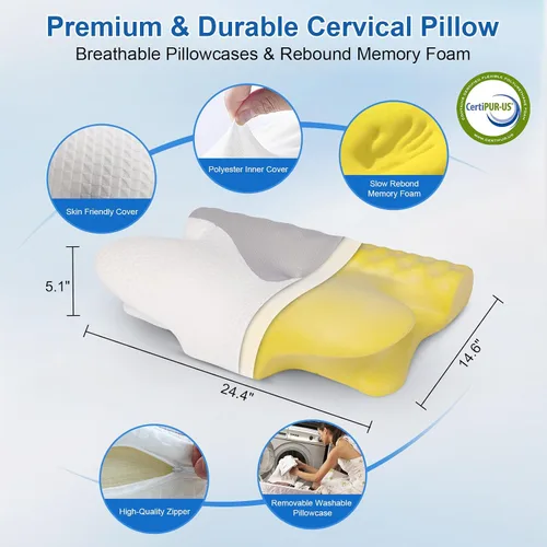 Vista 3 de Almohada cervical para el cuello para aliviar el dolor, almohada ergonómica para dormir de lado para apoyar el cuello, almohadas refrescantes