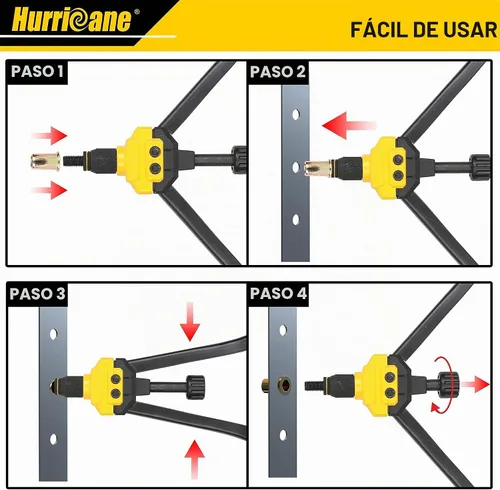 Vista 6 de HURRICANE Kit de herramientas de tuerca de remache de 16 pulgadas con liberación automática, remachador de mano resistente, 13 mandriles métricos