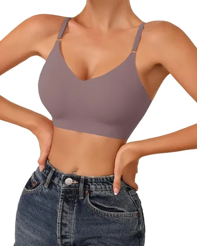 Vista 3 de DEANGELMON Bralettes con cuello en V, acolchado, sin costuras, tirantes ajustables, sujetadores básicos para dormir