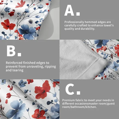 Vista 5 de Juego de 2 toallas de mano para el 4 de julio, 14 x 28 pulgadas, diseño patriótico de hojas florales rojas y azules, absorbentes y suaves