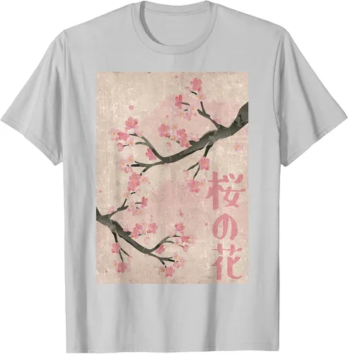 Vista 37 de Cherry Blossom Japanese Vintage Woodblock Japan Pink Sakura T-Shirt Asphalt Grey