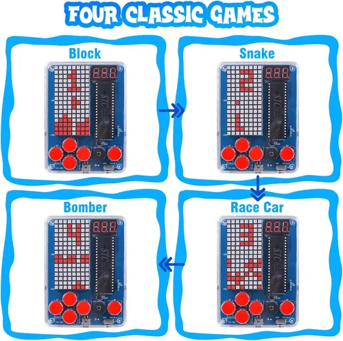 Vista 2 de PEMENOL Kit de soldadura de juego de bricolaje para principiantes, 4 juegos retro, proyecto de electrónica STEM con brillo ajustable, interruptor