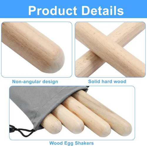 Vista 8 de Piutouyar Paquete de 6 palos de ritmo de 8 pulgadas, clavos de madera natural, juego de instrumentos de percusión musical con una bolsa